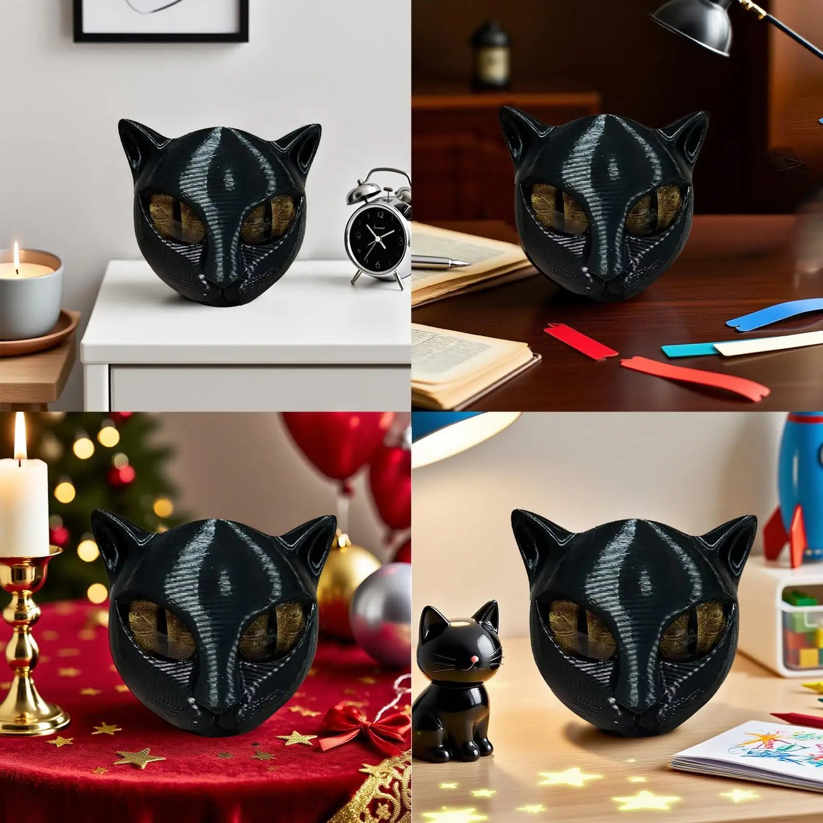 Black Cat Stone Figurine Resin Cat Head Miniature Marble Texture Cat Stone Cat Sculpture Craft Office Desk Cat Decor Kitten Art