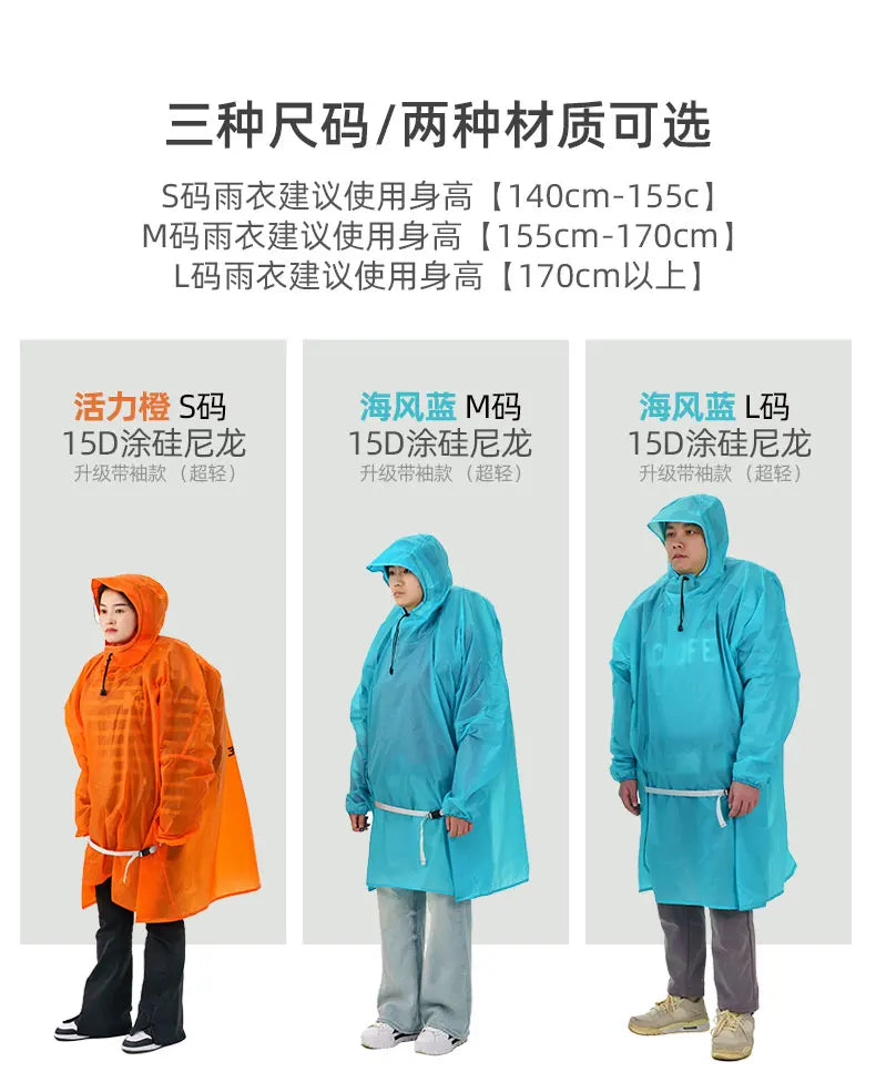 Ultralight Waterproof Nylon Rain Poncho for Hiking Cycling and Camping