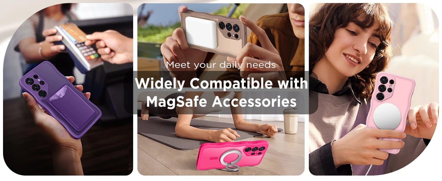Cute Wave Frame Curly Design for Samsung Galaxy S25 Ultra Case with Strong  MagSafe Camera Protection Matte Phone Case