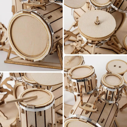 Miniature Musical Instrument Model Kits 3D Wooden Puzzles Cut Jigsaw Drum