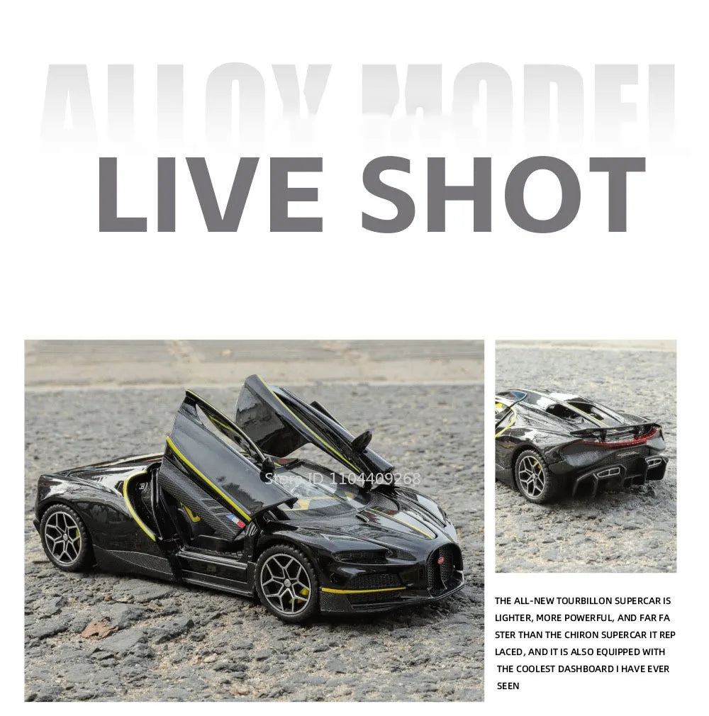 1:32 Scale Tourbillon Chiron Toy Sports Car Model Diecast Metal Sound Light Pull Back Simulation Vehicle Models Ornaments Gift