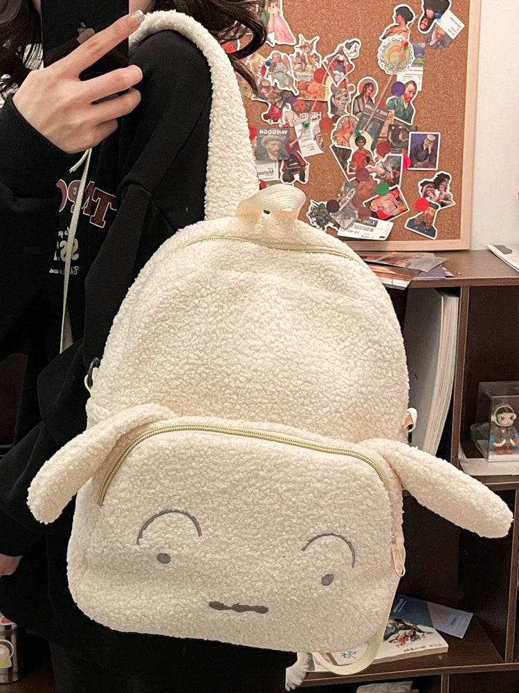 Cute Plush Pig Velvet Backpack Large Capacity Shoulder Bag