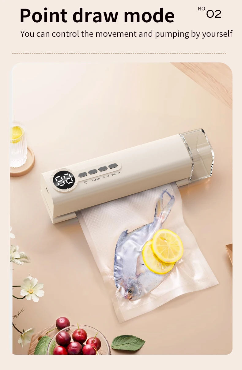 Mini Cordless Vacuum Sealer with Digital Display – Rechargeable Food Bag Vacuum & Heat Sealing Machine for Kitchen Storage