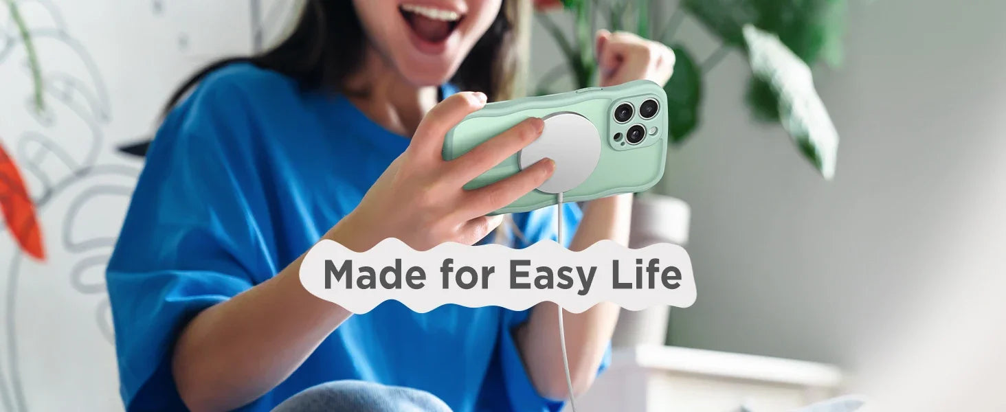 For iPhone 15 Pro Max Case Curly Wave Frame Shape Design Camera Protection Drop Shockproof Compatible with MagSafe Phone Case