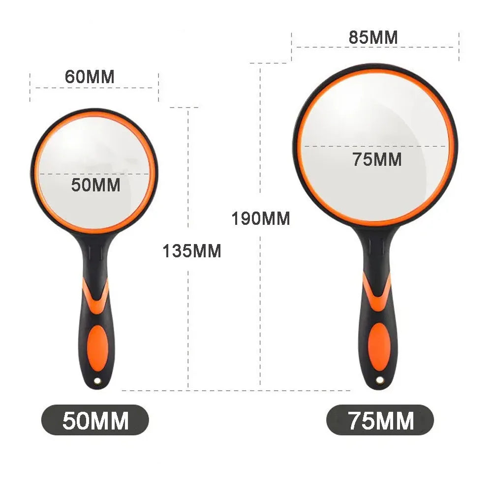 8X Handheld Magnifying Glass 50mm 75mm Rubber Handle