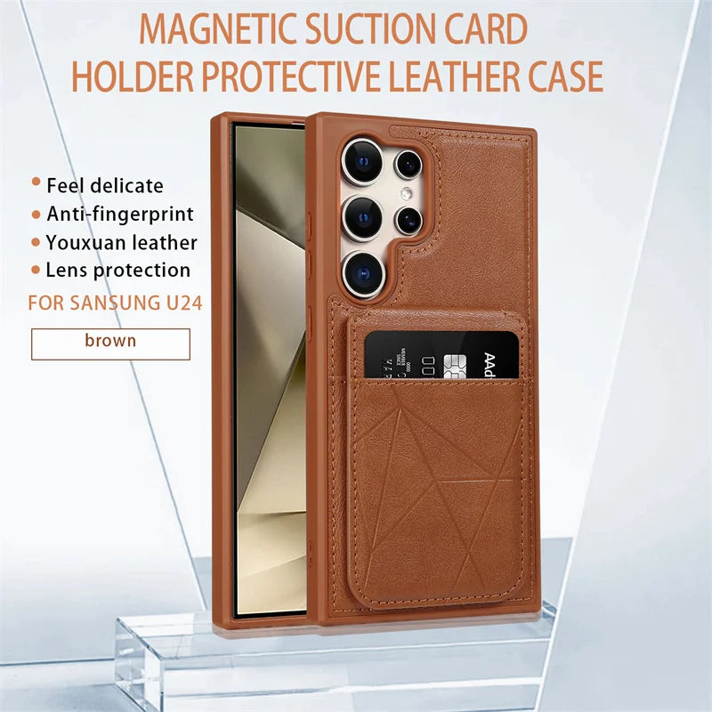 Business Leather Card Slot Bag Bracket Case for Samsung Galaxy S22 24 23 Plus Ultra Matte Stand Holder Wallet Shockproof