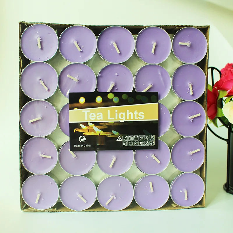 50pcs Tea Lights Scented Candles Set Birthday Romantic Smokeless Atmosphere Anniversaries Wedding Decor Tea Candle Light Tea Wax