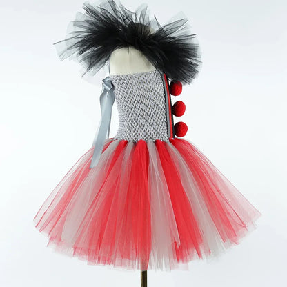 Scary Clown Costume for Girls Horror Halloween Tutu Dress Outfit Creepy Killer Clowns Costumes Kids Carnival Party Tulle Dresses