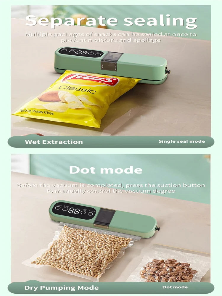 Portable USB Rechargeable Vacuum Sealer – Automatic Food & Snack Sealing Machine with 10 Vacuum Bags, 60KPa Strong Suction