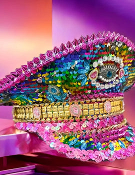 Luxury Colorful Sequin Festival Captain Hat Masquerade Unisex Adult Military Cap Polyester Steampunk Handmade Headwear Wedding