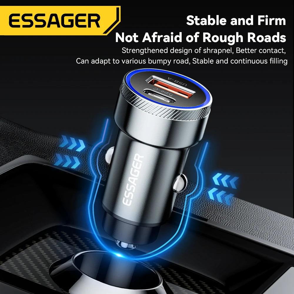 54W USB C Car Charger PD 3.0 QC 3.0 Fast Charging Dual Port 5A Type C USB Car Charger