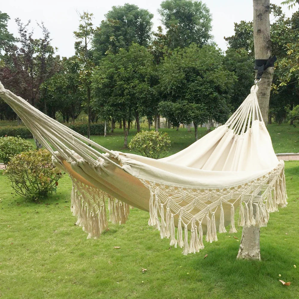 Hammock Large Brazilian Macrame Fringe Double Deluxe Hammock Swing Net Chair Outdoor Hanging Hammock Swings