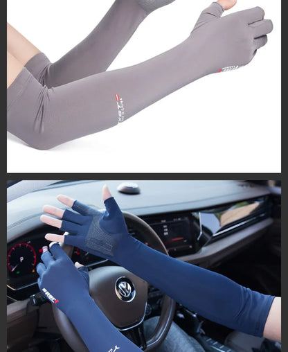 Sun Protection Gloves Arm Sleeves Summer Ice Silk Sleeves Driving and Riding Non-slip Fishing Ice Sleeves Half-finger Gloves