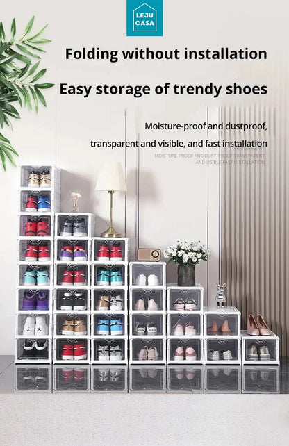 1/3/6 Layers Foldable Shoe Rack Organizer Transparent Sneaker  Simple assembly Dustproof Stackable Shoe Storage With Cover