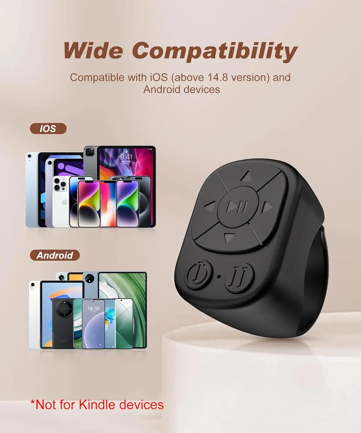 Tiktok Scrolling Ring Tiktok Remote Control Is Suitable for Iphone, iPad Bluetooth Page Turning Ring Roller, Both Camera Shutter, Short Video and Music Remote Control Function, Compatible with Ios and Android Phones