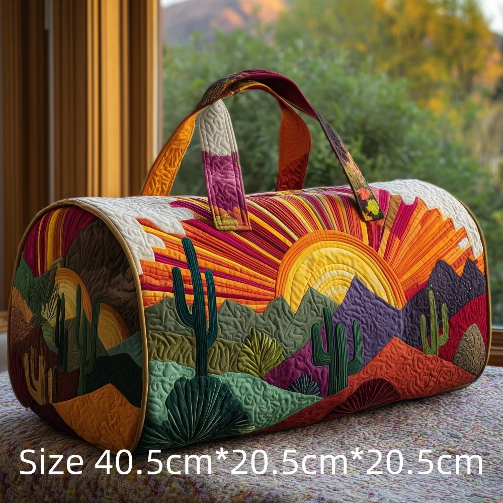 Hot Sale 3D Quilted Bag for Women Colorful Landscape Print Travel Sunrise Desert Mountain Cactus Printed Overnight Trip Bags