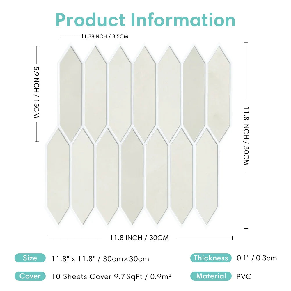10pcs  3D Decorative Tile Stickers, Self-adhesive Cream Hexagon Wall Stickers, Water and Mold Resistant, Easy to DIY, 30cm x 30cm