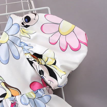 Mickey Mouse Daisy Cartoon Puff Sleeve Clothes Summer Baby Girl Casual Dress Girls Backless Cute Princess Dresses