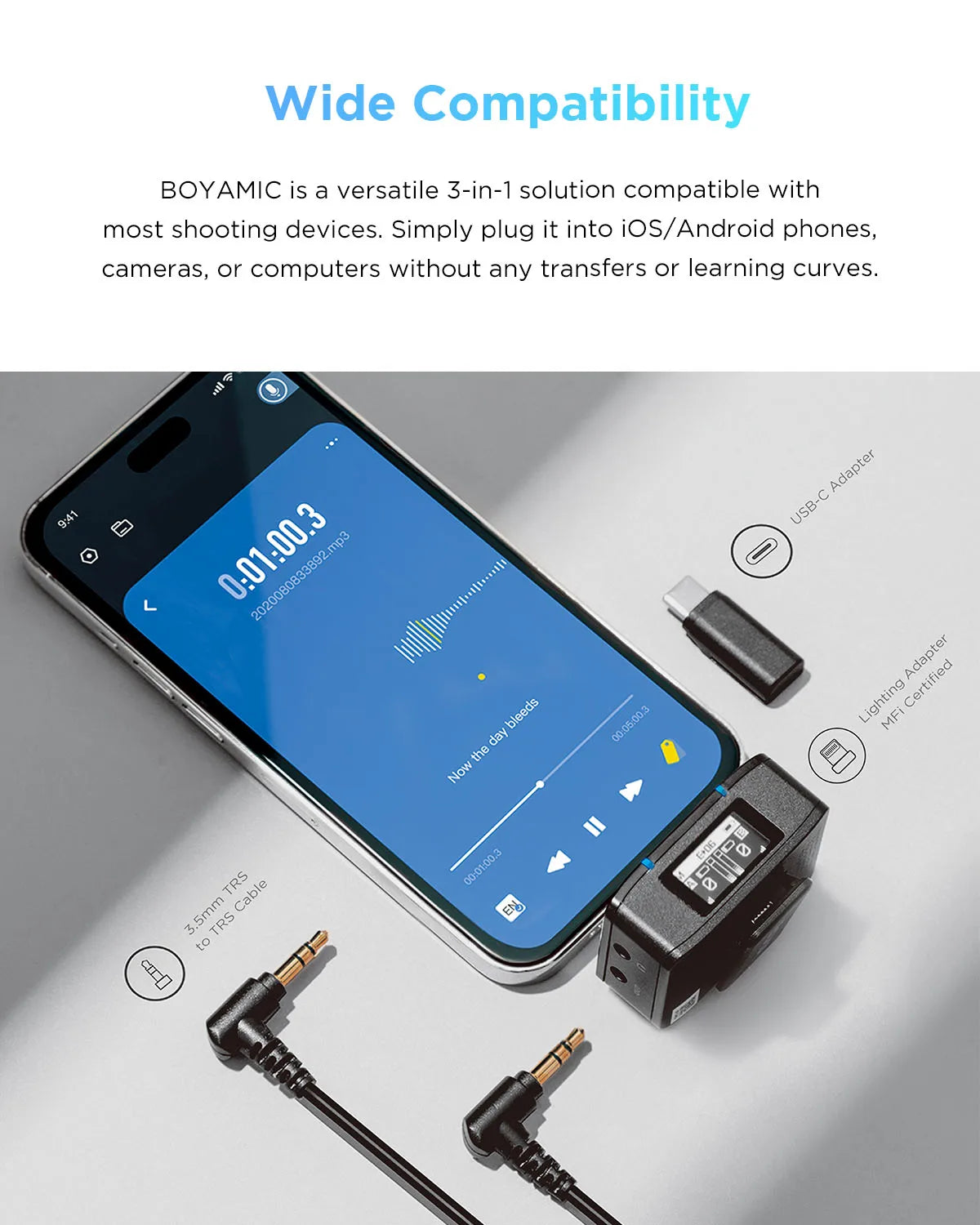 MIC All-in-One Wireless Lavalier Microphone for iPhone Android DSLR Cameras Gaming Live Streaming Vlog Video Recording