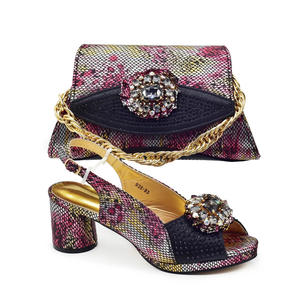 Purple Shoe and Bag Set for Party in Women  African Shoe and Bags Set for Party Elegant Rhinestone Wedding Shoes Bride
