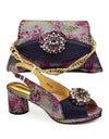 Purple Shoe and Bag Set for Party in Women  African Shoe and Bags Set for Party Elegant Rhinestone Wedding Shoes Bride