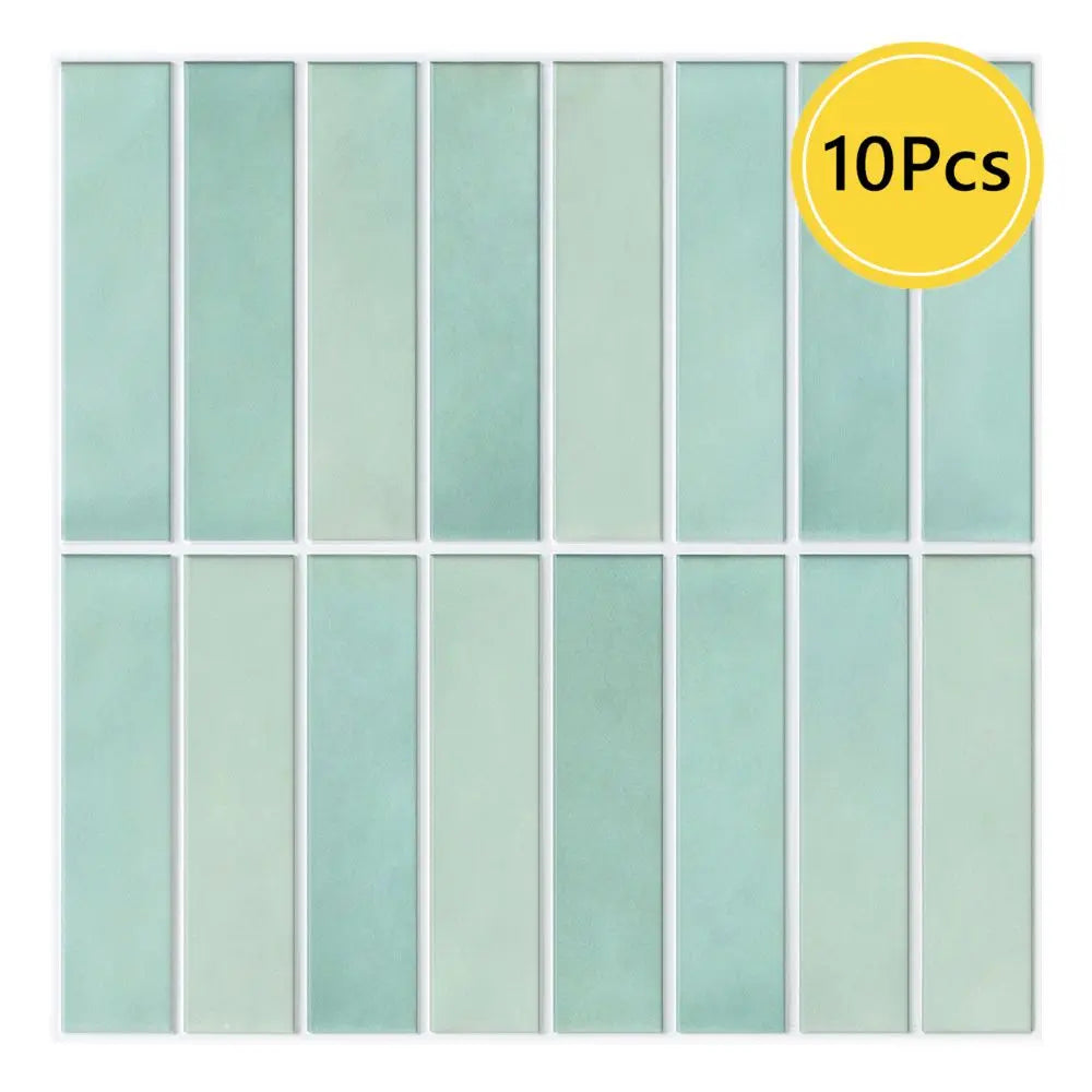 10pcs 3D Tile Stickers, Self-adhesive Green Tile Backsplashes for Kitchen, Bathroom Walls, Water and Mold Resistant, Matt, 30x30cm