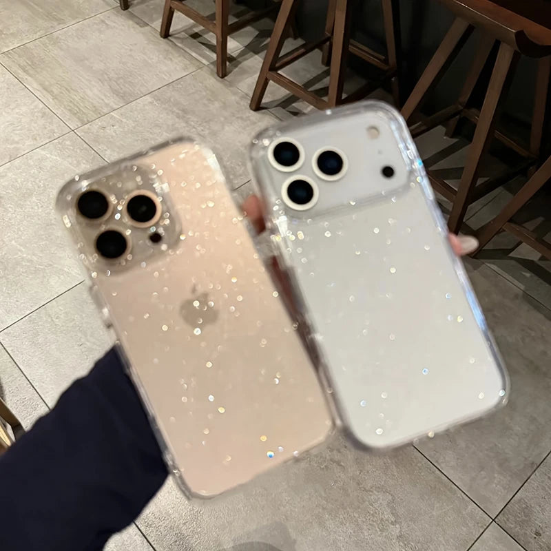 Luxury Glitter Bling Transparent Case For iPhone 17 Pro Max 17 Air 14 15 16 Pro Max Shockproof TPU Cover