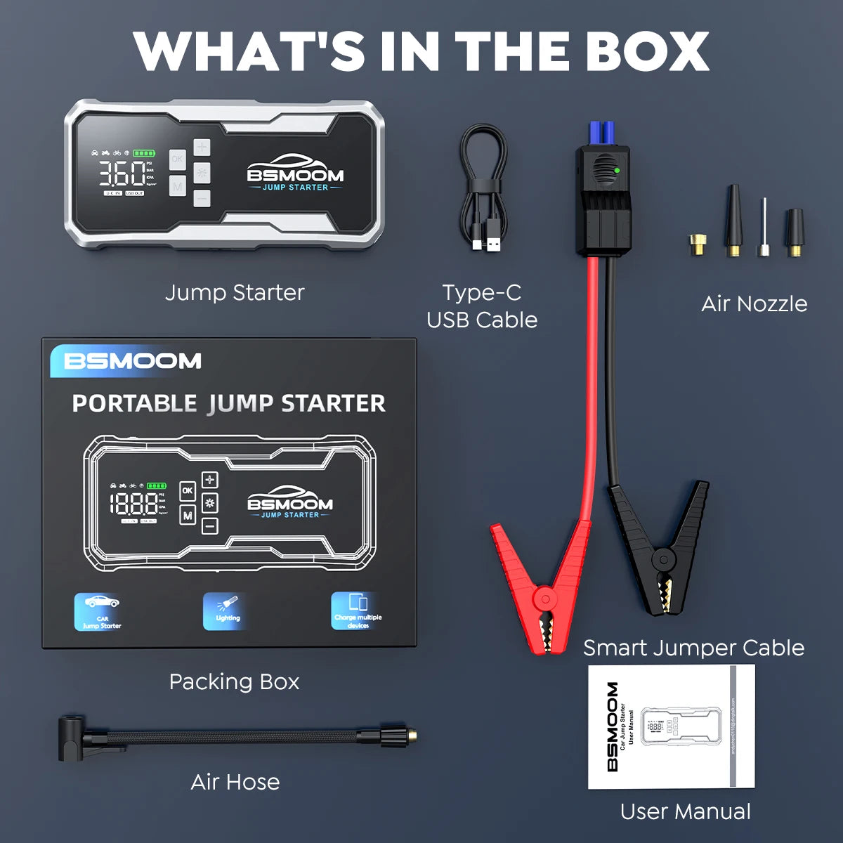 4 In 1 6000A/7000A Jump Starter Power Bank 21800mAh/26800mAh 160PSI Air Compressor Tire Pump For Emergency Booster