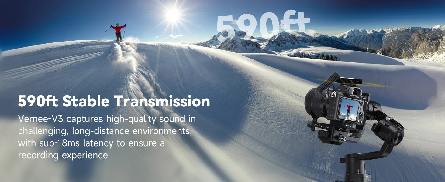 V3 Wireless Microphone Lavalier 180m Range Noise Cancellation Mini Mic for iPhone Camera 20H Battery for Photography Vlog