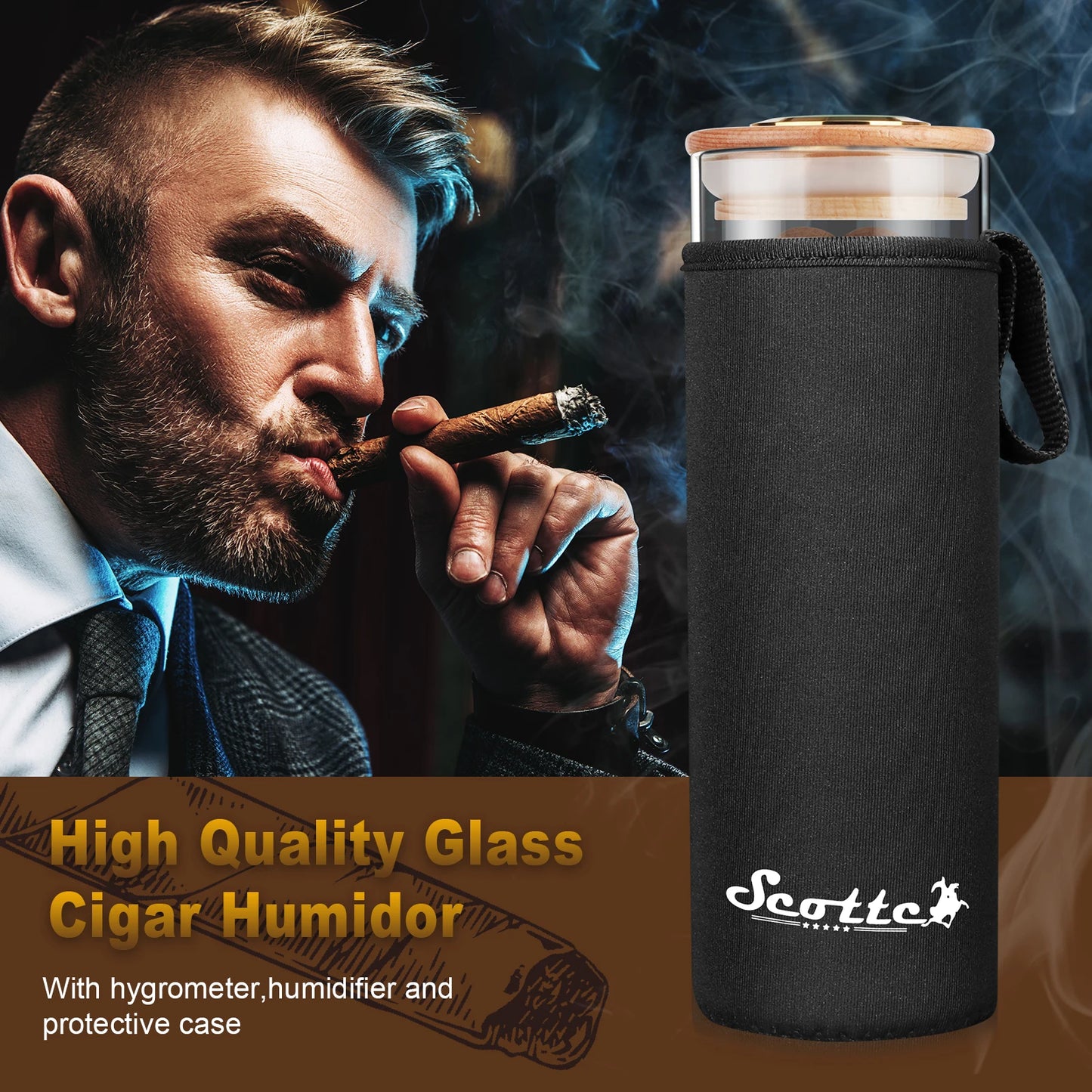 Scotte-Cigar Case Humidor Gift Box, Humidor, Humidor, Humidor, Hygrometer, humidifier Travel Cigar Tube for 4 to 5 Cigars