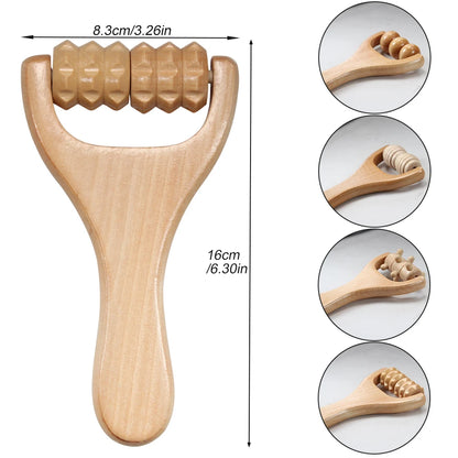 Massage Roller Tool Waist, Thigh, Leg, Hands, Full Body Massager Maderotherapy Pure Pear Wood Lightweight, Natural Muscle Roller