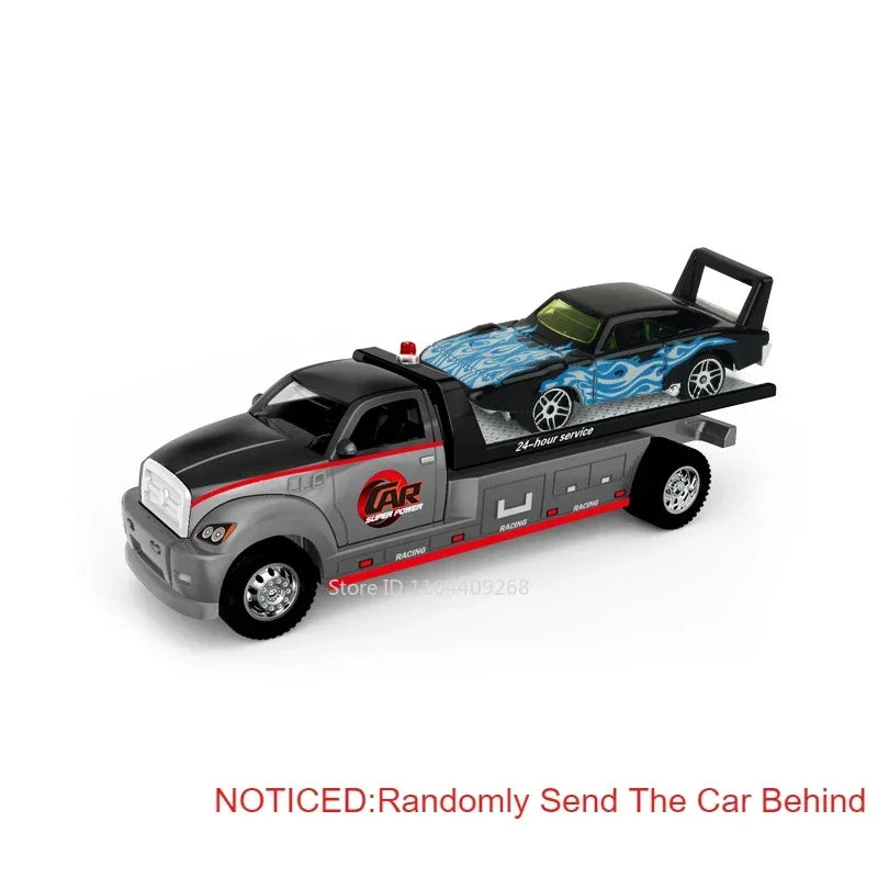 1:64 Scale Container Alloy Trailer Model Toy Car Diecast Metal Movable Joint Pull Back Engineering Vehicles Models Gifts for Boy