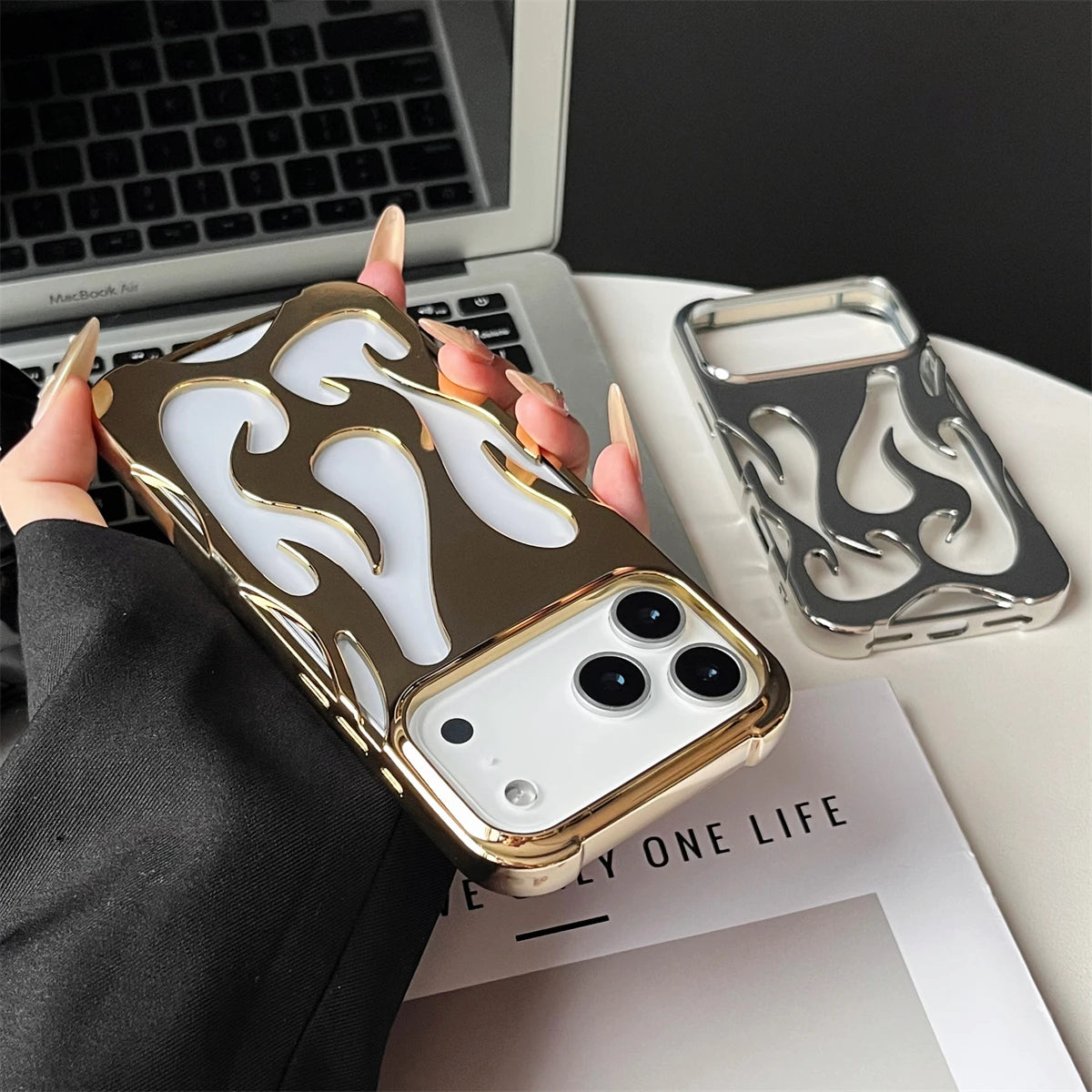 For iPhone 17 Pro Max Cases for iPhone 17 Pro Cover Plating Hollow Flame Pattern Silicone Shockproof Phone Case for iPhone17 Air