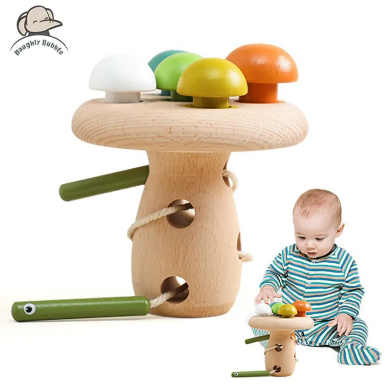 Kids Wooden Montessori Toys Mushroom Threading Game Wooden Educational Toys Fine Motor Skill Preschool Toys For Kids Baby Gifts