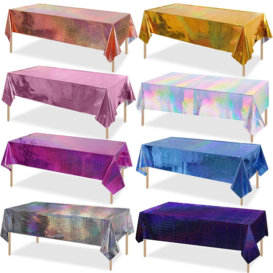 Iridescence Laser Aluminum Film Tablecloth Table Cover Happy Birthday Party Decortion Kids Baby Shower Decor Tablecloth Supplies