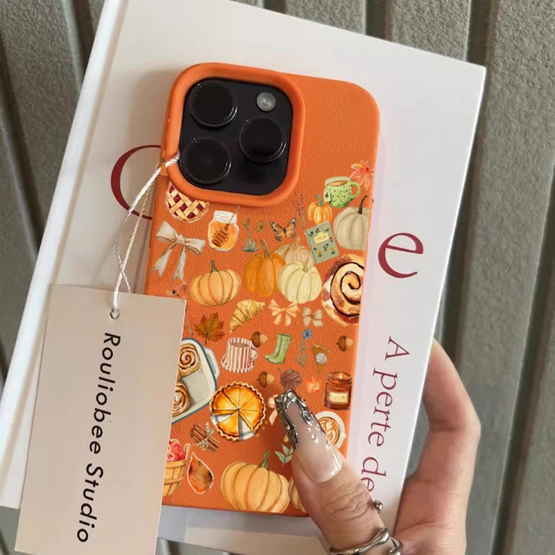 Pumpkin Autumn Leaves And Fall Atmosphere Pattern Phone Case For iPhone 17 16 15 14 Pro Max Air 16 Plus Cover