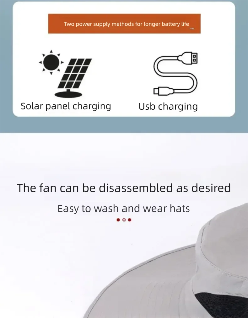 Wide Brim Solar Fan Hat With Dual Fans And USB Charging