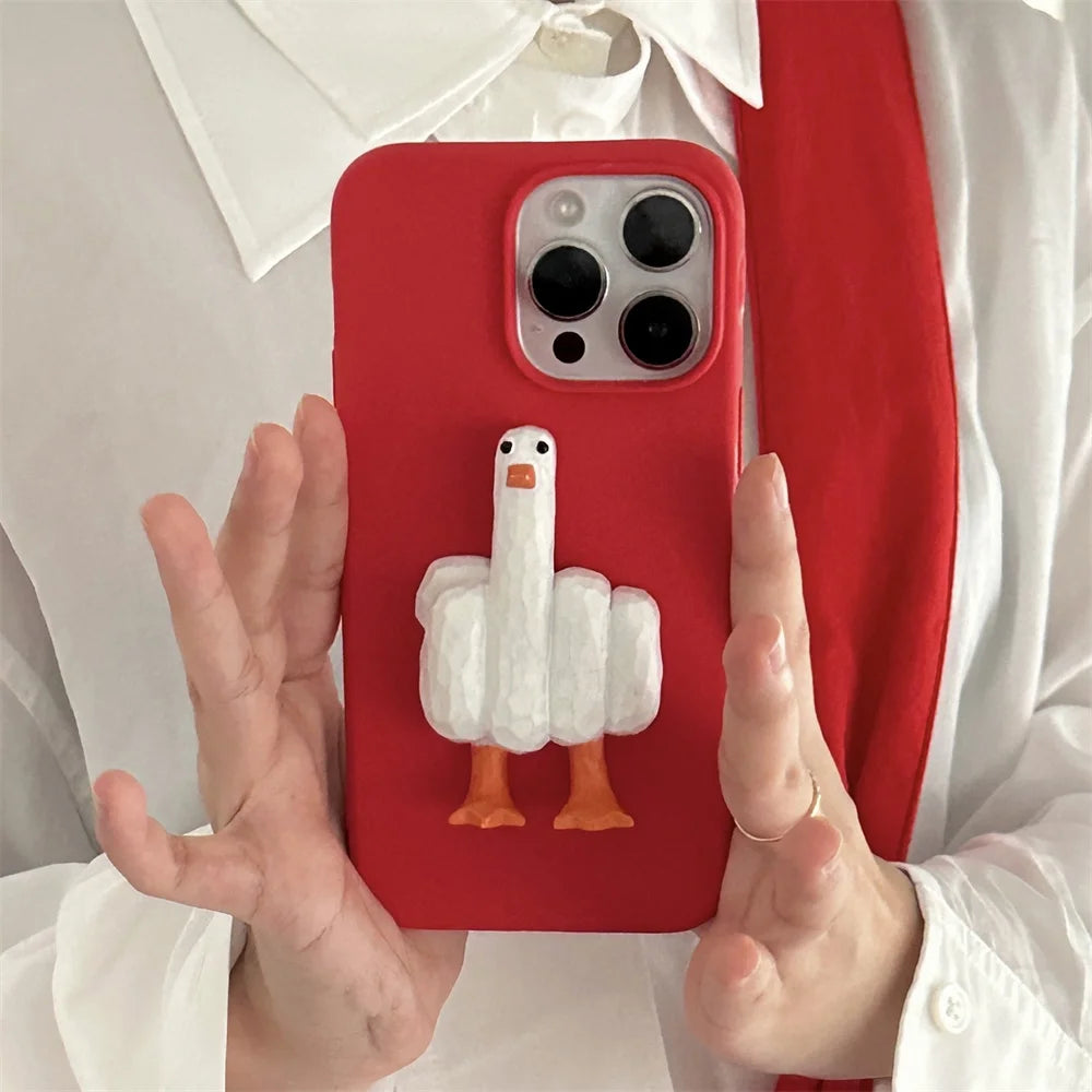 INS Funny Duck You Middle Finger Phone Case For iPhone 15 13 14 Pro Max Plus Creative Halloween Soft Back Cover