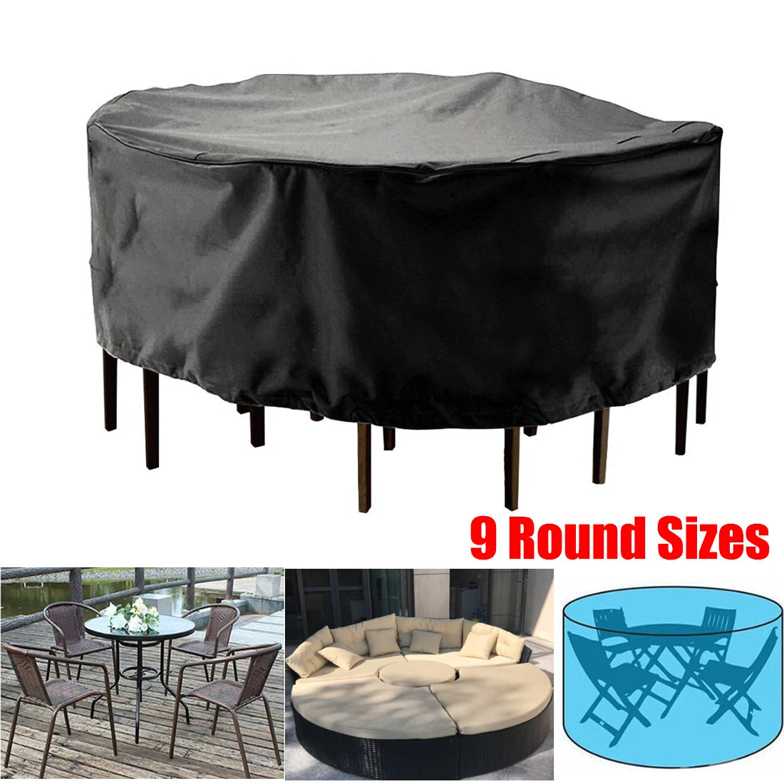 Round Outdoor Garden Furniture Cover Waterproof Patio Table Chair Sofa Dustproof Rain Snow Protector