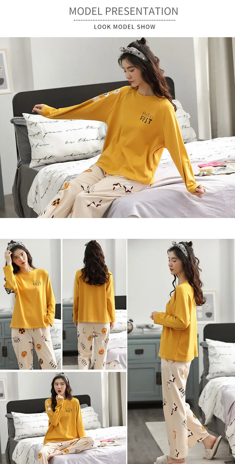 Women’s Winter Corduroy Cotton Pajama Set – Cute, Comfortable, Loose Long Sleeve Loungewear