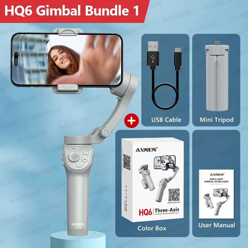 HQ6 3-Axis Gimbal Handheld Stabilizer for Cellphone, with Fill Light, Face Tracking, for iPhone Android Video Recording