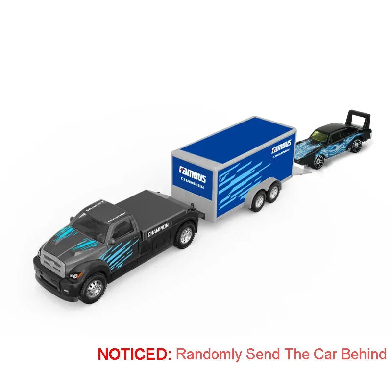 Scale 1:64 Container Alloy Trailer Model Toy Car Diecast Metal Movable Joint Pull Back Rescue Engineering Vehicles Gifts for