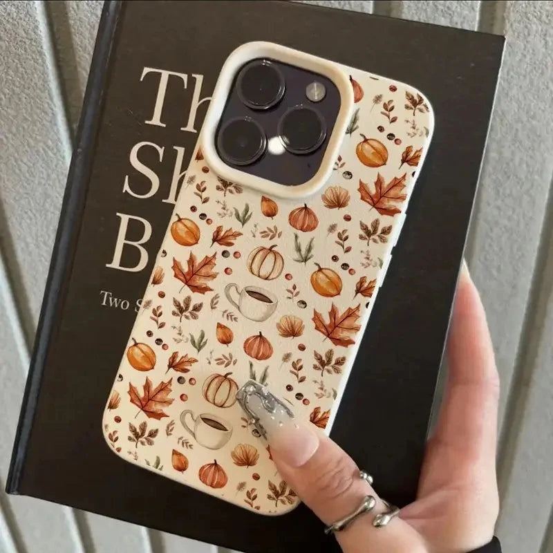 Autumn Pumpkin Coffee Lechee Silicone Phone Case For iPhone 17 16 15 14 1 17 Air Shockproof Cover