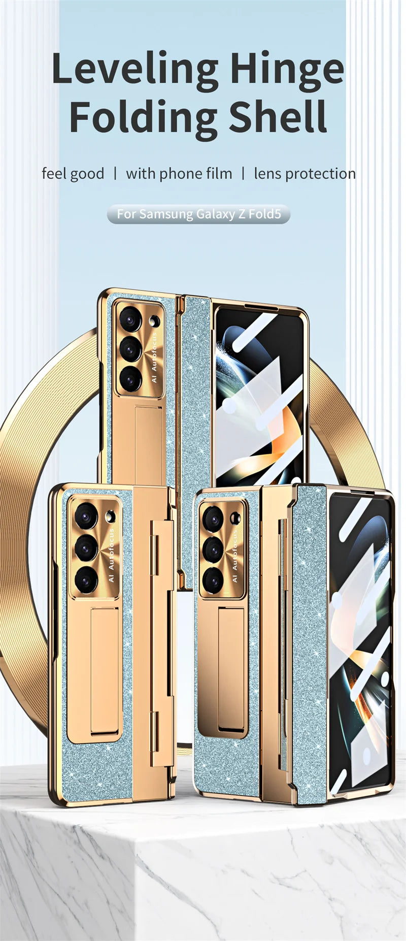 Luxury Flip Leather PC Integrated Phone Case For Samsung Galaxy Z Fold 3 4 5 6 Glitter Series With Holder Phone Protective Case