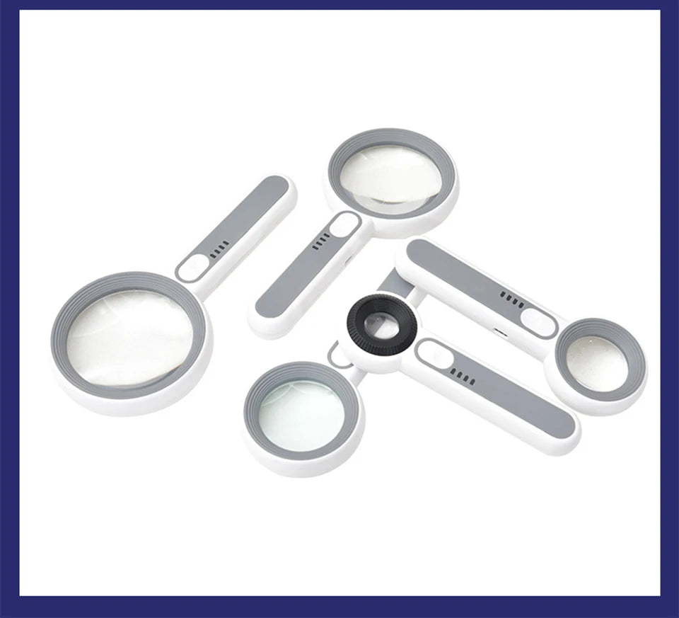 Rechargeable LED Magnifier 5X–12X Handheld with 3 Light Modes