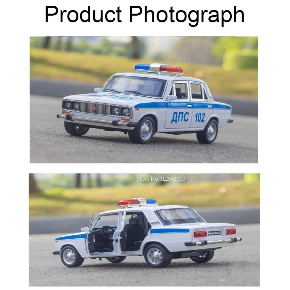 1:24 Scale Special Lada 2106 Police Car Model Toy Alloy Body Rubber Tire Metal Diecast 110 Explosion-proof Vehicle Models