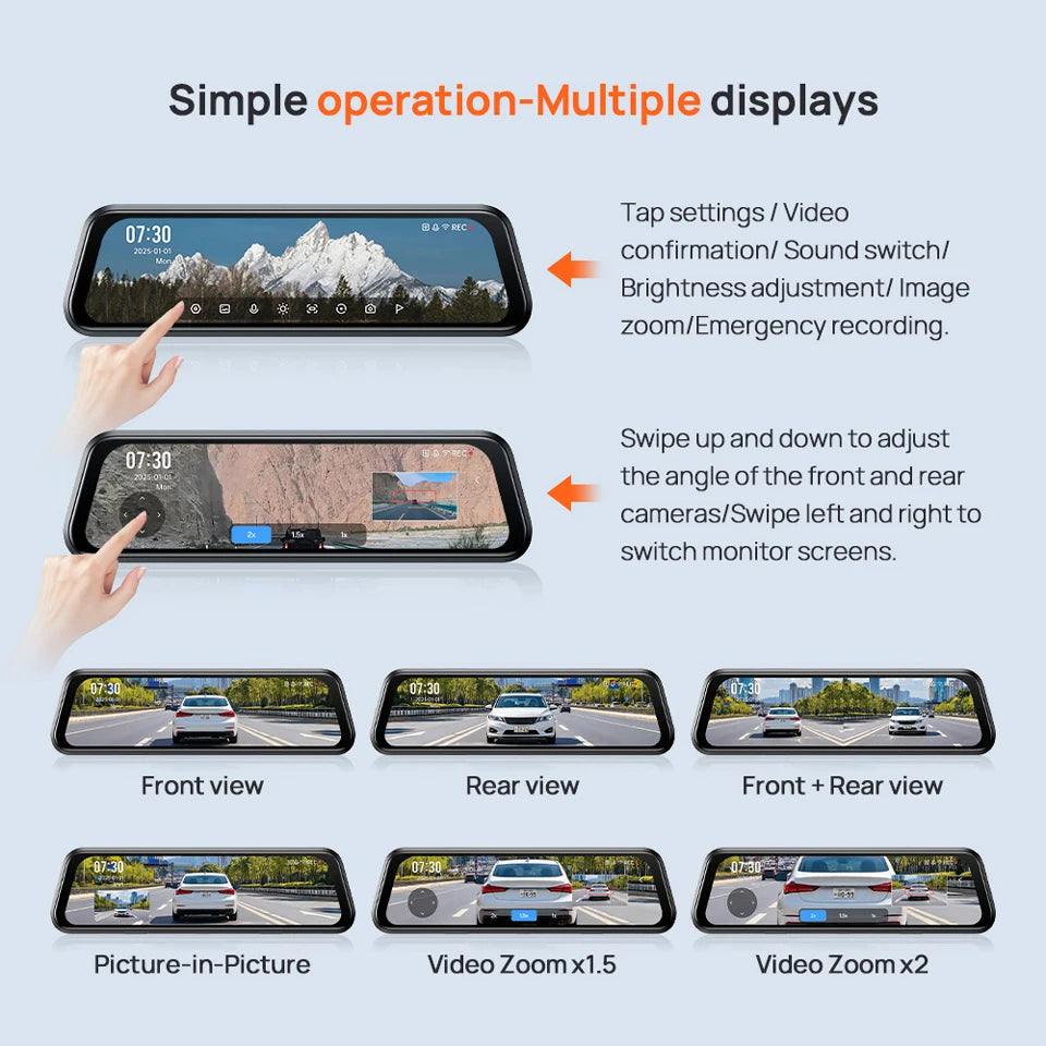 Rearview Dash Cam S410 9.35" Touch Screen Mirror Dash Cam – Dual Channel 1440P HDR Front & Rear Car DVR with WiFi, Night Vision, G-Sensor