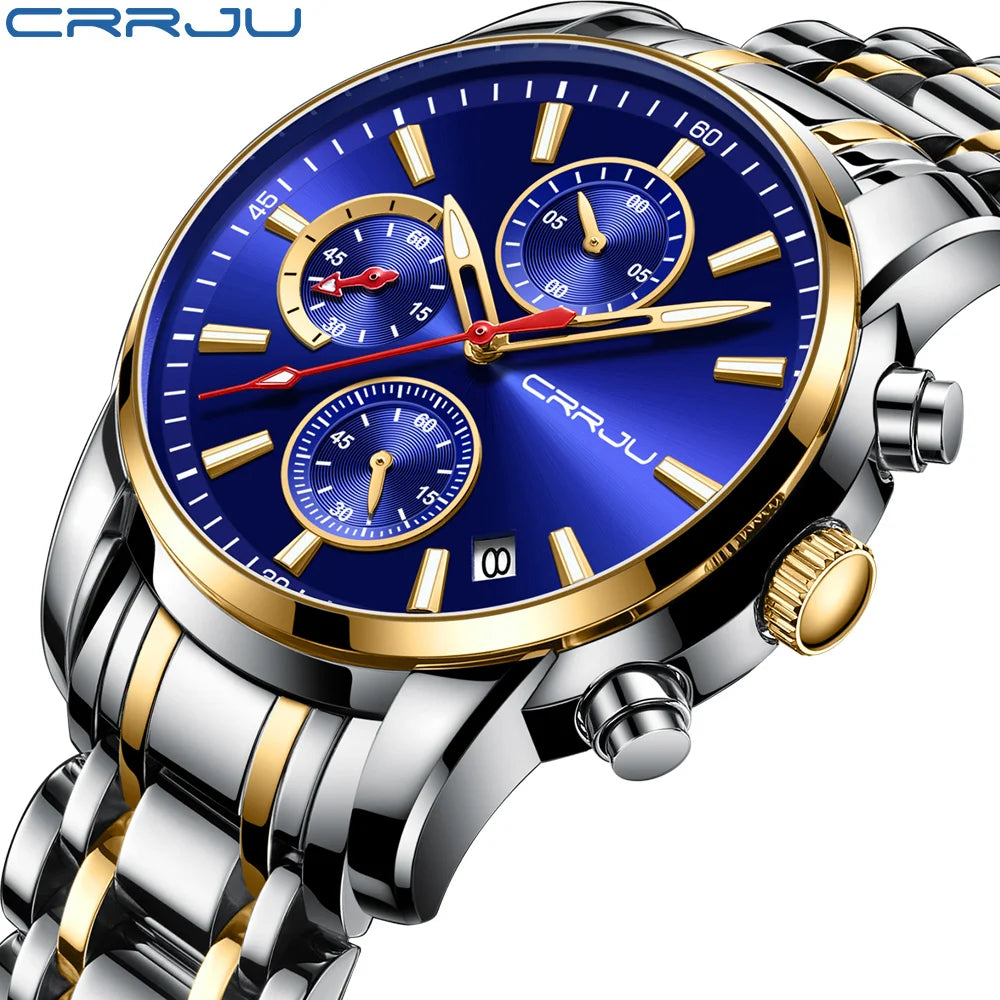 Men Watch Quartz Chronograph Full Steel Waterproof Wristwatch with Date