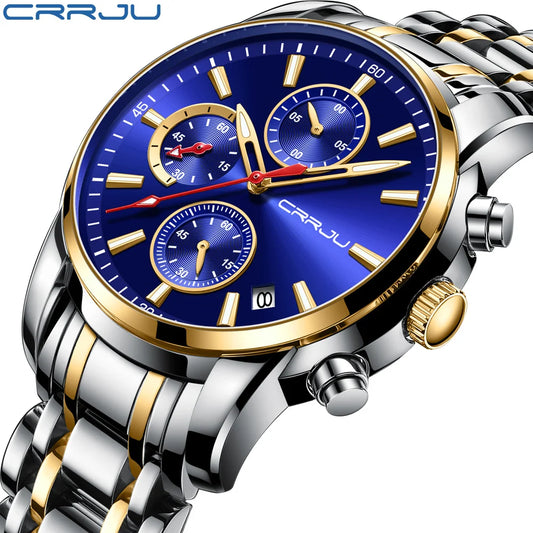 Men Watch Quartz Chronograph Full Steel Waterproof Wristwatch with Date