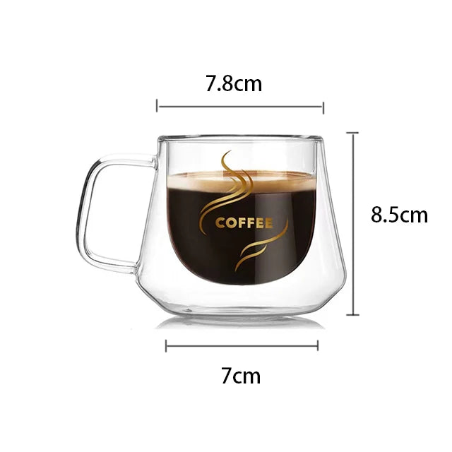 200ml Double Wall Glass Coffee Cups Espresso Clear Insulated Tea Mugs Heat Resistant Handle Mug For Latte Cappuccino